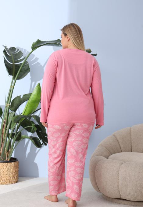 Pijama Dama ,Big Size ,''My best Life" cu Pantloni si Maneca lunga, Culoare Roz,Engros